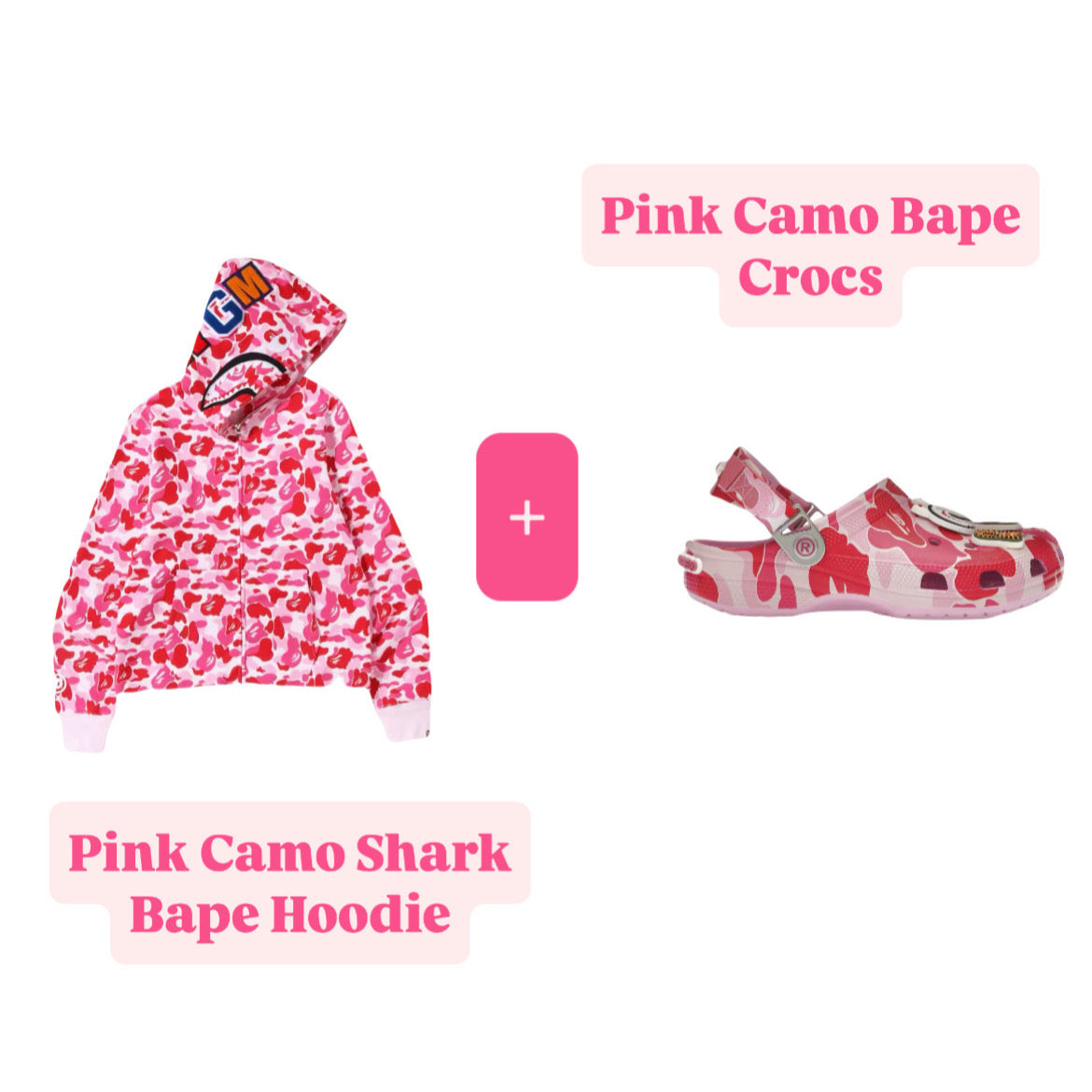 Pink camo shark + Pink camo bape croc duo