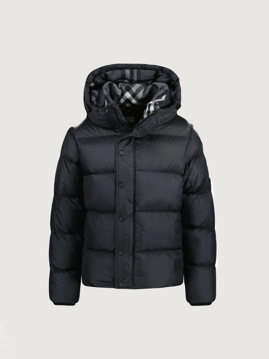 HALSBY' HOODED CHECK DOWN JACKET BLACK