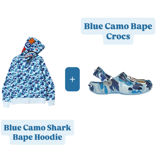 Blue camo shark + blue camo croc duo