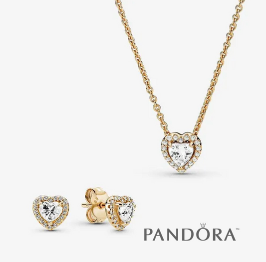 Gold Heart Necklace + Earring Set