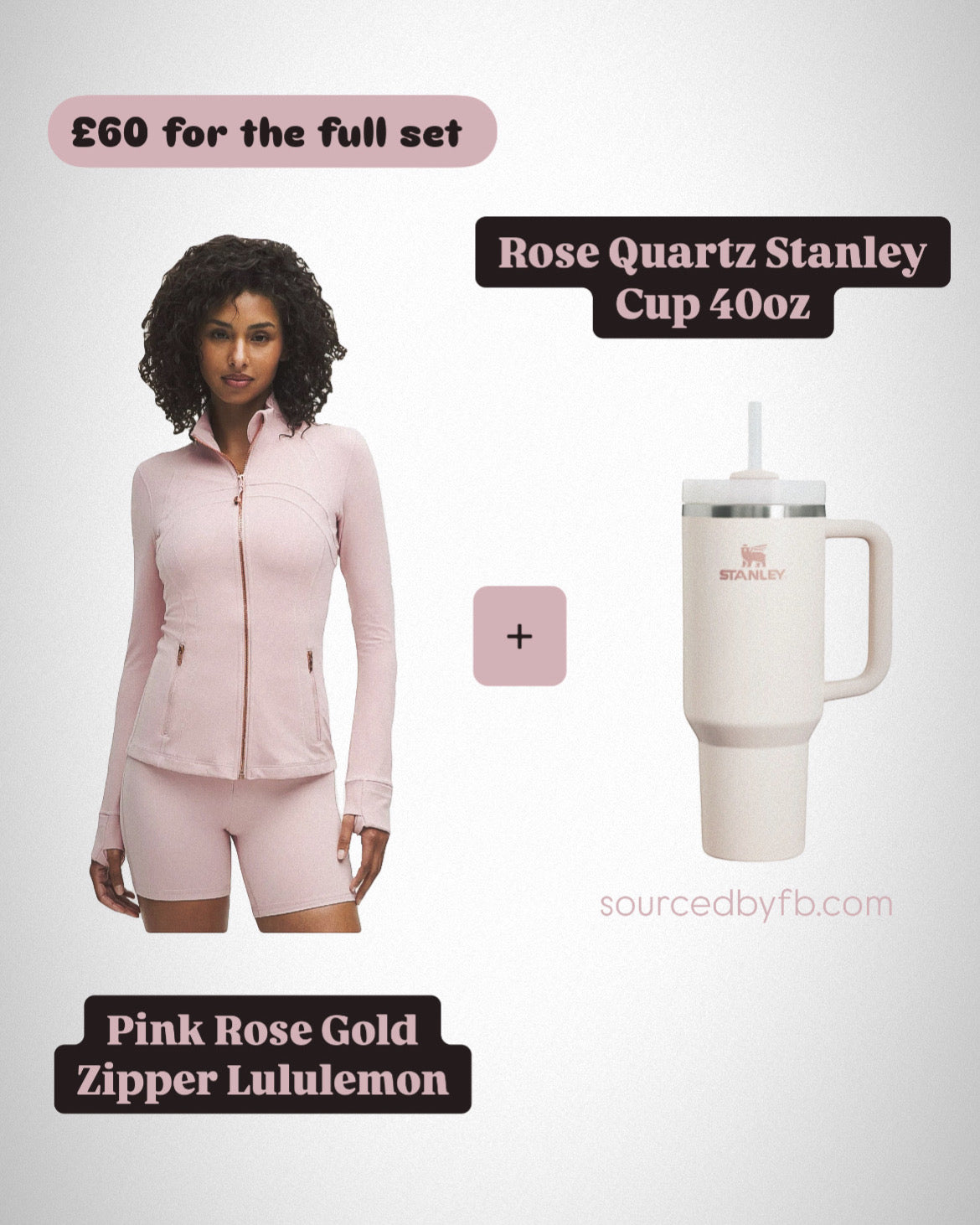 Pink Rose Gold Zipper Lulu + Rose Quartz Stanley