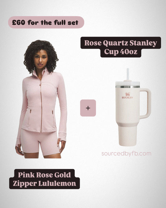 Pink Rose Gold Zipper Lulu + Rose Quartz Stanley