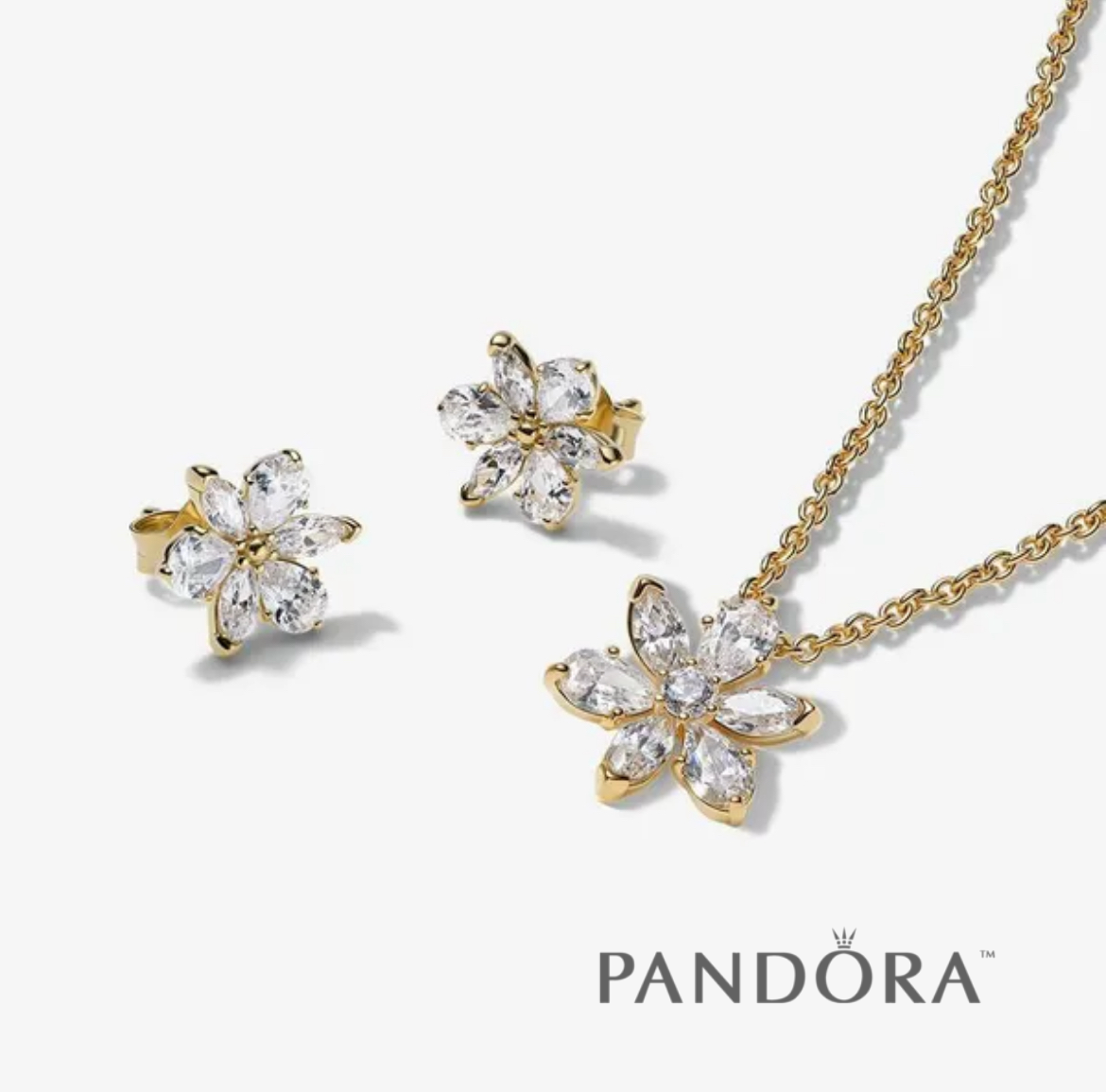 Gold Flower Necklace + Earring Set